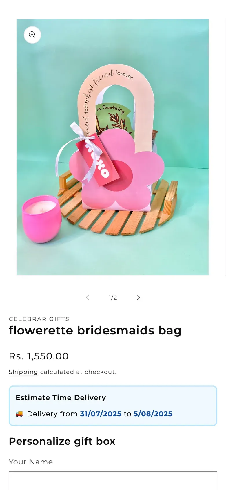 Celebrar Gifts: product page on mobile