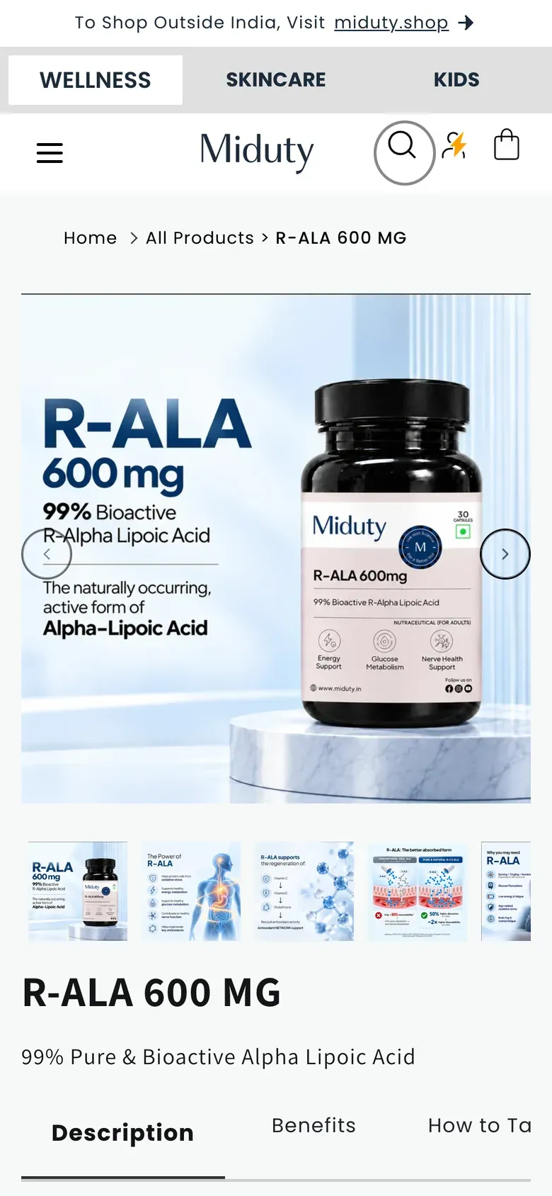 Miduty: product page on mobile
