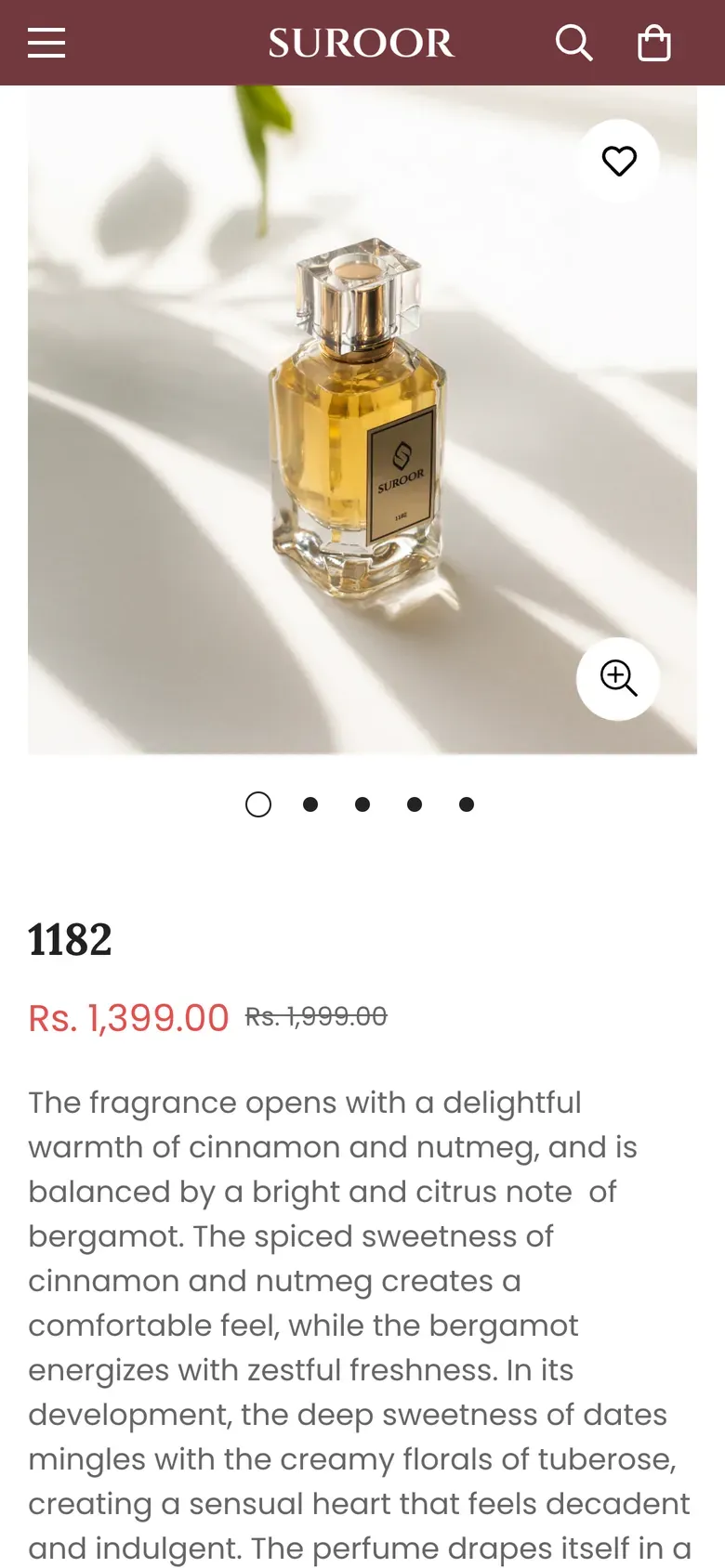 Suroor: product page on mobile