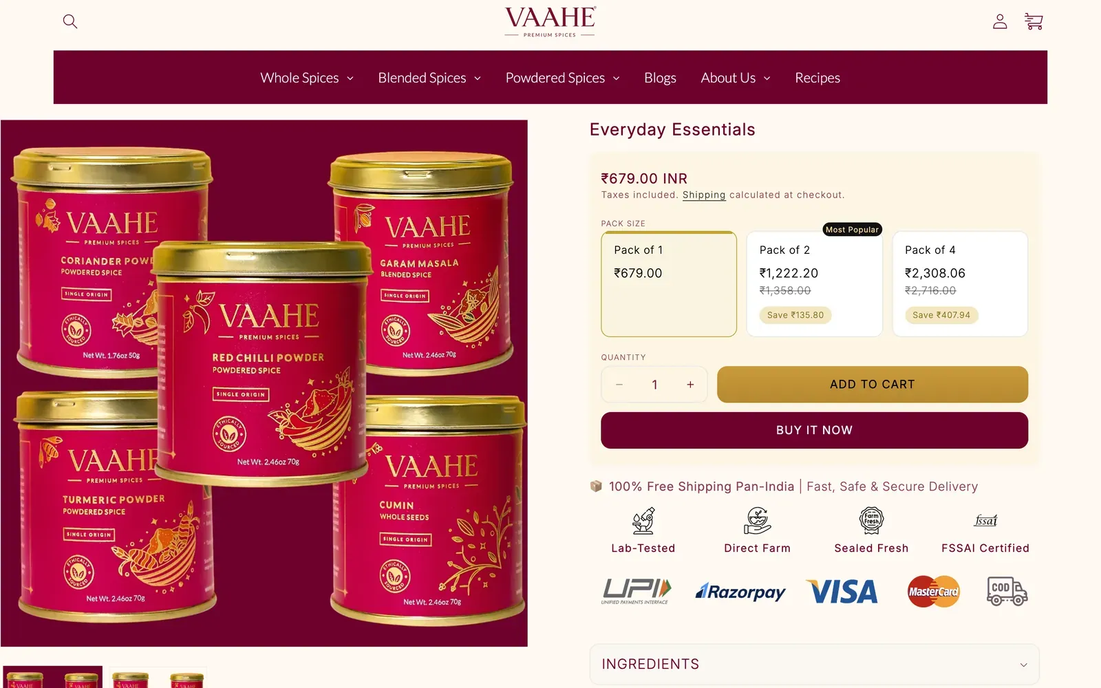 Vaahe: product page