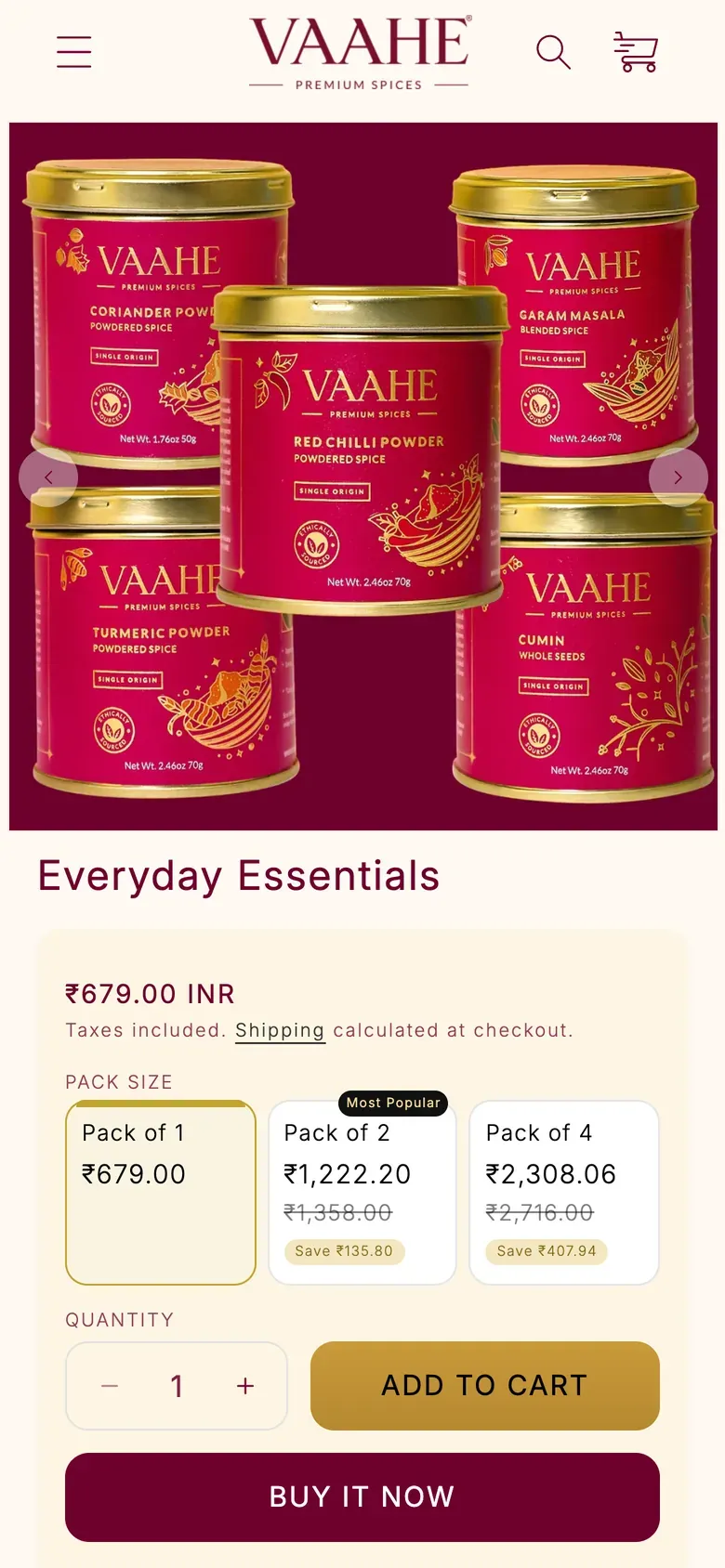 Vaahe: product page on mobile